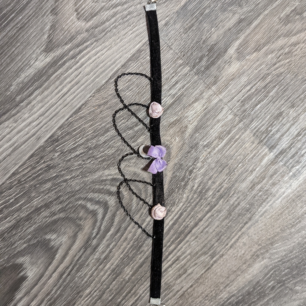 Goth Choker with Moon Charm and Chain and Roses
